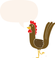cartoon rooster with speech bubble in retro style png