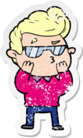 distressed sticker of a cartoon cool guy png