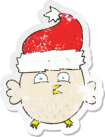 Retro beunruhigter Aufkleber einer Cartooneule, die Weihnachtshut trägt png