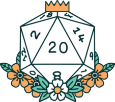 iconic tattoo style image of a d20 png
