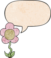 cartoon flower with speech bubble in retro texture style png