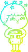 cold gradient line drawing of a cartoon amazed boy png