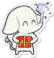 distressed sticker of a cute cartoon elephant spouting water png