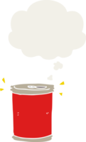 cartoon soda can with thought bubble in retro style png