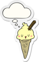 mignonne dessin animé la glace crème avec pensée bulle comme une imprimé autocollant png