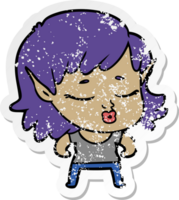 distressed sticker of a pretty cartoon elf girl png