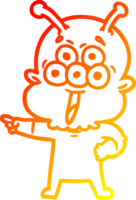 warm gradient line drawing of a happy cartoon alien pointing png