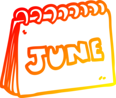 warm gradient line drawing of a cartoon calendar showing month of june png