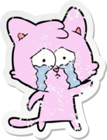 distressed sticker of a crying cartoon cat png