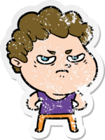 distressed sticker of a cartoon angry man png