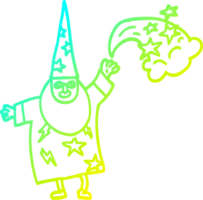 cold gradient line drawing of a cartoon wizard casting spell png