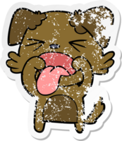 distressed sticker of a cartoon disgusted dog png
