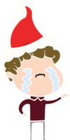 hand drawn flat color illustration of a man crying wearing santa hat png