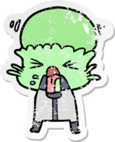 distressed sticker of a weird cartoon alien png