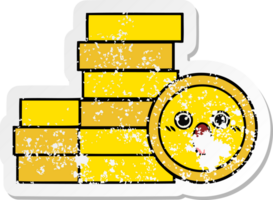 distressed sticker of a cute cartoon coins png