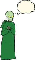 cartoon skeleton in black robe with thought bubble png