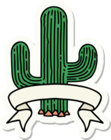 tattoo style sticker with banner of a cactus png