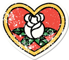 verontrust sticker tatoeëren in traditioneel stijl van een hart en bloemen png