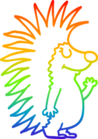 rainbow gradient line drawing of a cartoon spiky hedgehog png