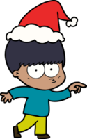 nervous hand drawn line drawing of a boy wearing santa hat png