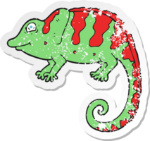 pegatina retro angustiada de un camaleón de dibujos animados png