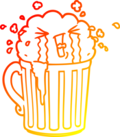 warm gradient line drawing of a cartoon mug of beer crying png