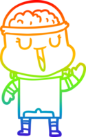 rainbow gradient line drawing of a happy cartoon robot waving png