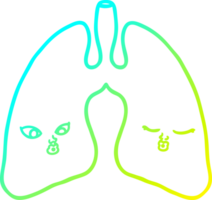 cold gradient line drawing of a cartoon lungs png