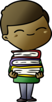 cartoon smiling boy with stack of books png