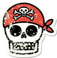 distressed sticker tattoo in traditional style of a pirate skull png