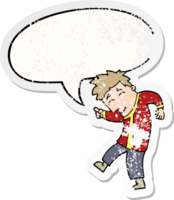 cartoon dancing man with speech bubble distressed distressed old sticker png