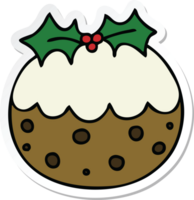 sticker of a quirky hand drawn cartoon christmas pudding png