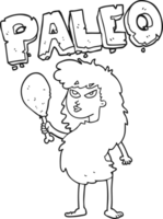hand drawn black and white cartoon woman on paleo diet png