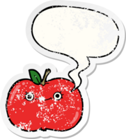 cute cartoon apple with speech bubble distressed distressed old sticker png