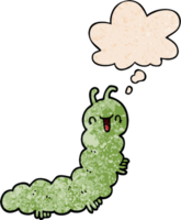 cartoon caterpillar with thought bubble in grunge texture style png