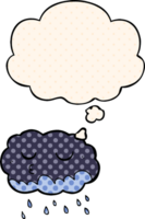 cartoon rain cloud with thought bubble in comic book style png