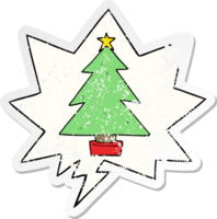 cartoon christmas tree with speech bubble distressed distressed old sticker png