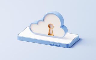 Cloud computing with security lock on mobile phone, 3d rendering. photo