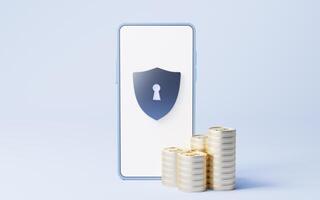 Safety shield on the cell phone, 3d rendering. photo