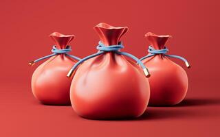 Red cartoon festive bags, 3d rendering. photo