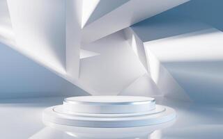 Empty product structure with geometric background, 3d rendering. photo