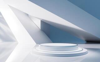 Empty product structure with geometric background, 3d rendering. photo