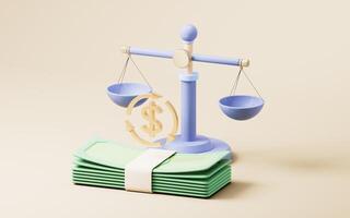 Judgment balance scale with transaction concept, 3d rendering. photo