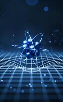 Physics atom with dark blue background, 3d rendering. photo