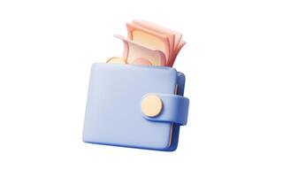 Blue cartoon leather wallet with money inside, 3d rendering. photo