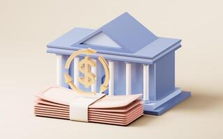 Bank building with cartoon style, 3d rendering. photo