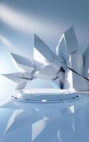 Empty product structure with geometric background, 3d rendering. photo