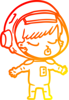 warm gradient line drawing of a cartoon pretty astronaut girl png