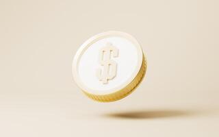 Golden coin with yellow background, 3d rendering. photo