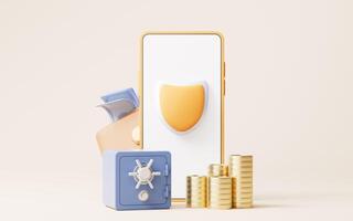 Safety shield on the cell phone, 3d rendering. photo